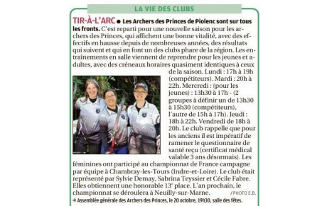 Les archers des Princes à la une!